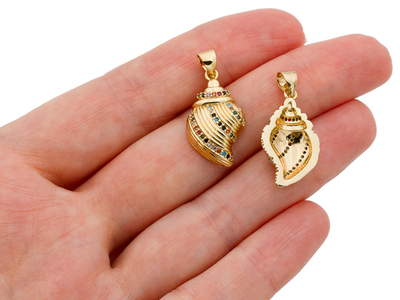 51226-з Подвеска "Ракушка" с цветными стразами 22мм, позолота