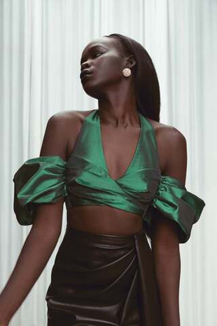 Драпированный укороченный топ из тафты