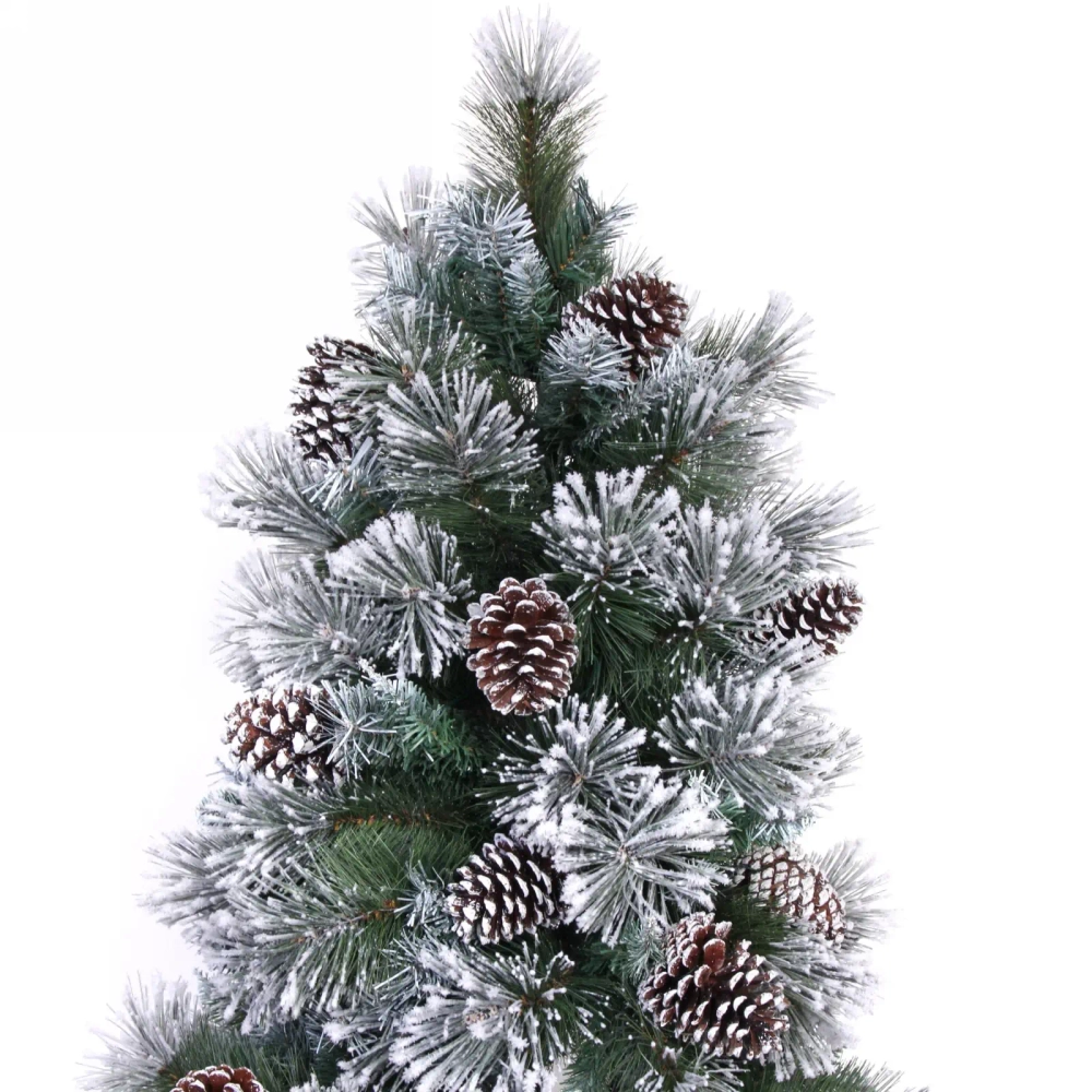 Ёлка «Царица леса» 180 см,ПВХ+леска, с белым напылением+шишки (698 веток) (SZ1017-180)