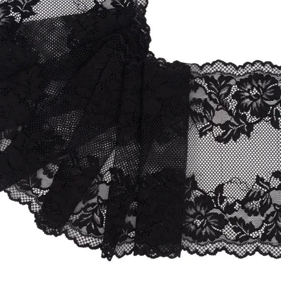 Кружево эластичное черное 21 см, сетчатое