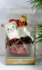 Елочное украшение Котик на шкатулке, стекло, 7.5 см., 1 шт., Витус (А228)
