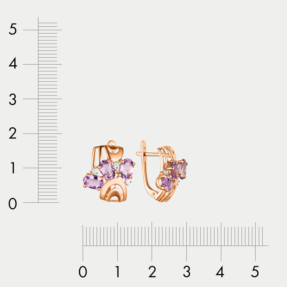 Серьги с фианитами и аметистами из розового золота 585 пробы для женщин (арт. 43086800-Ам)