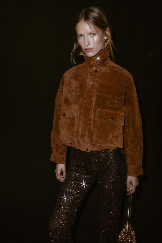 ZARA КУРТКА-БОМБЕР ИЗ 100% КОЖИ, ЦВЕТ ВИСКИ