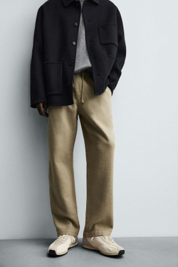 ZARA БРЮКИ RELAXED FIT С РЕЛЬЕФНОЙ СТРУКТУРОЙ, РЫЖЕВАТО-КОРИЧНЕВЫЙ