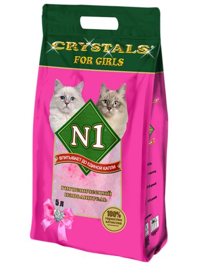 N1 Crystals for Girls силикагелевый впитывающий, розовые гранулы