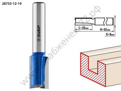 ЗУБР 12x19мм, хвостовик 8мм, фреза пазовая прямая с нижними подрезателями