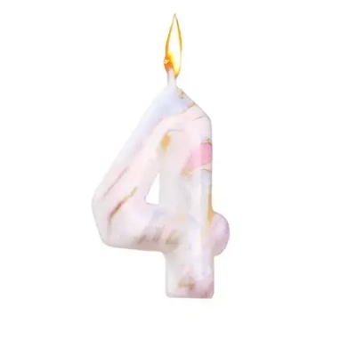 Свеча в торт "Белый мрамор", цифра "4", 8 см