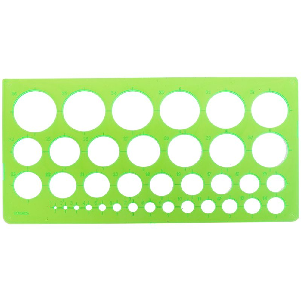 Трафарет окружностей СТАММ 1-36 мм, пластиковый, зеленый