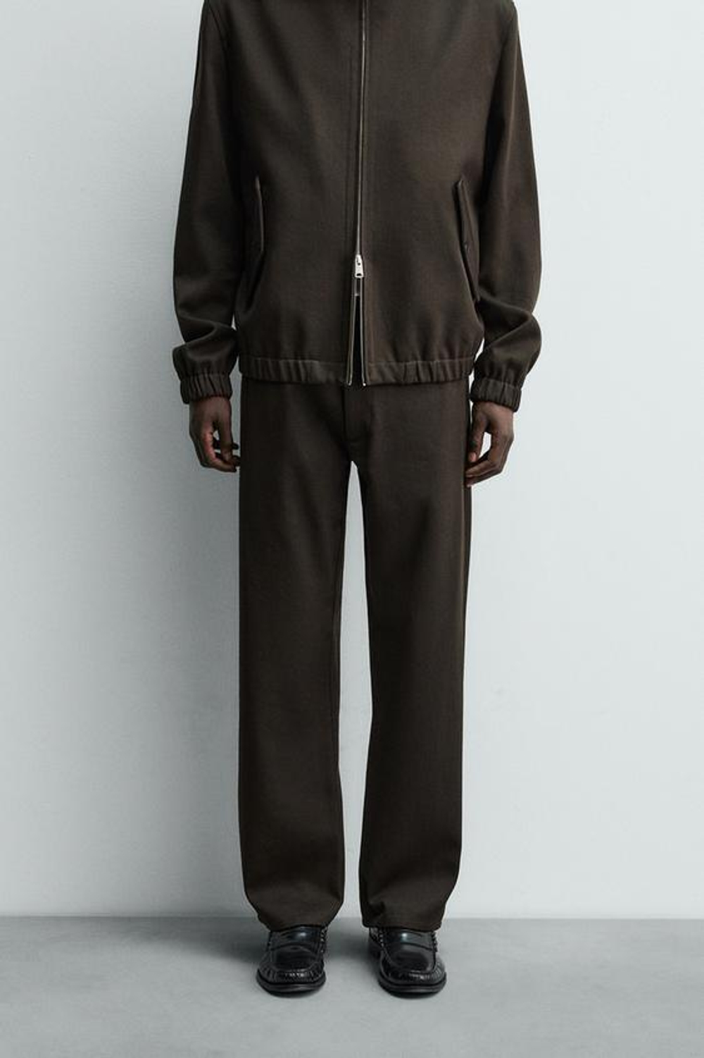 ZARA БРЮКИ ИЗ РЕЛЬЕФНОЙ ШЕРСТИ И ХЛОПКА, ШОКОЛАДНЫЙ