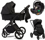 Детская коляска Peppy Monaco 3 в 1 с автокреслом First Black (черный), рама черная матовая