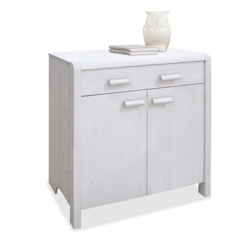 Комод Мадейра из массива сосны с дубовыми ручками, белый