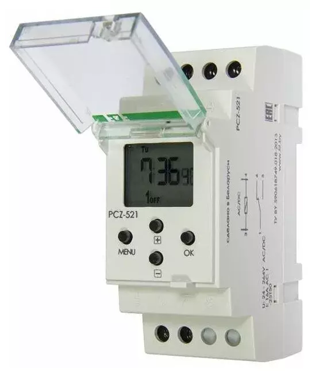 Реле времени PCZ-521 16А 24-264В AC/DC 1 перекл. IP20 1 канал-125 пар включ./выключ. суточн./недел. Циклы