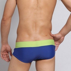 Мужские плавки брифы синие c салатовым поясом  SEOBEAN