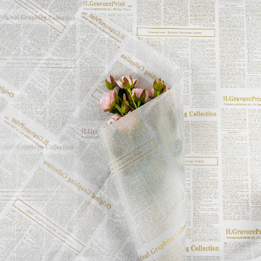 Бумага тишью "Газета" 50*70см Белая с золотом (20л)