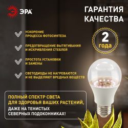 Фитолампа для растений светодиодная ЭРА GREEN LINE ФИТО A65-20W-PFR-E27-GR 20 Вт полного спектра | Фитолампы Е27