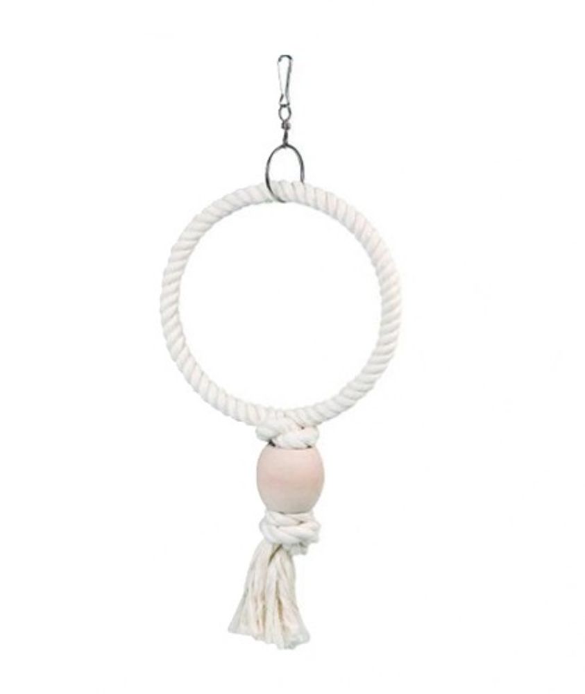Flamingo Игрушка для птиц кольцо веревочное с шаром, белое 19см(Д) x 5.5см(Ш) x 42см(В)