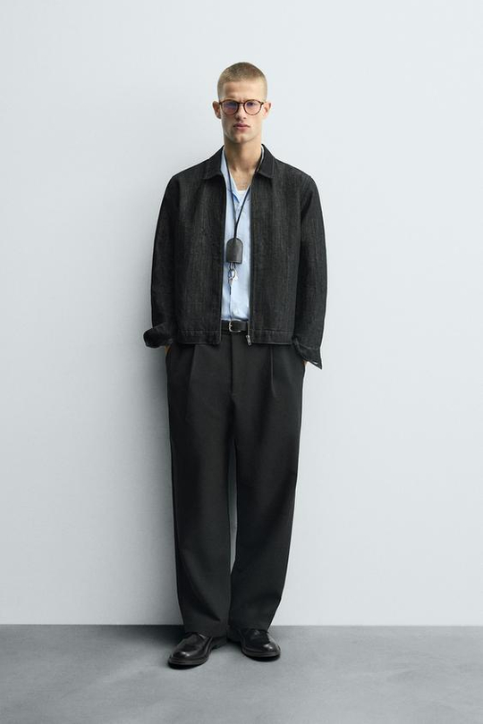 ZARA БРЮКИ RELAXED FIT СО СКЛАДКАМИ, ЧЕРНЫЙ