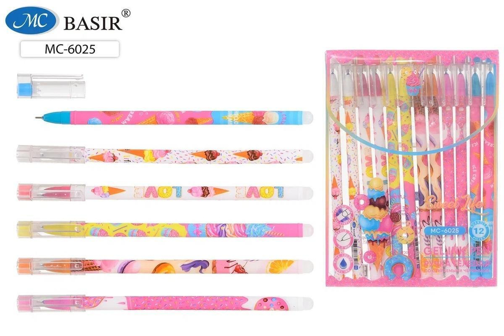 Ручка пиши-стирай гелевая 0,5мм, синяя "ДЕСЕРТ" (Basir)