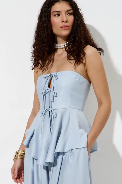 Топ с баской из вискозы небесного цвета