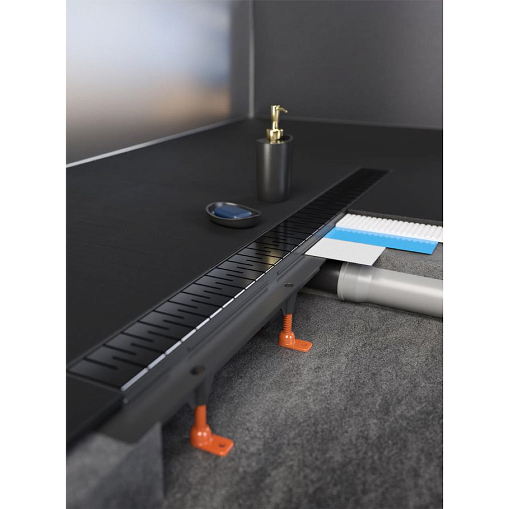 Душевой лоток AZARIO D40 Medium 650 мм, боковой слив, пластиковый, перфорированная решетка, черный (AZ-CH 650 MC)