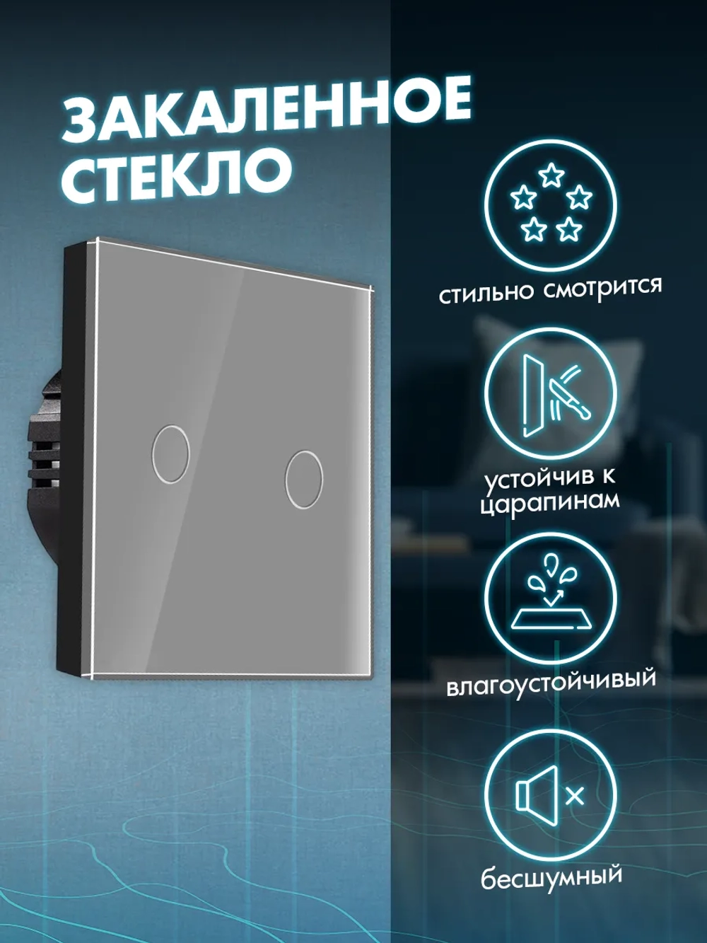 Выключатель сенсорный двухклавишный для дома