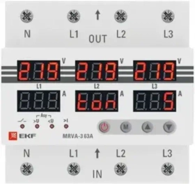Реле контроля напряжения 3 фаз с дисплеем MRVA-3 63A 3 фаз EKF PROxima MRVA-3-63A