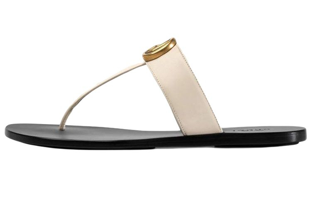 GUCCI Double G Plaque Leather Sandals