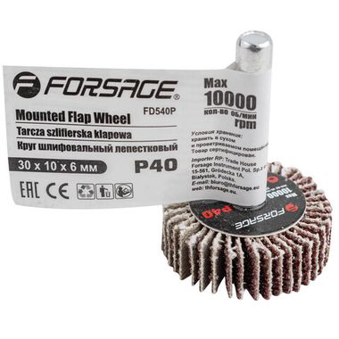 Круг шлифовальный лепестковый (P40, 30х10мм, цанга 6мм, max 10 000 об/мин) Forsage F-FD540Р