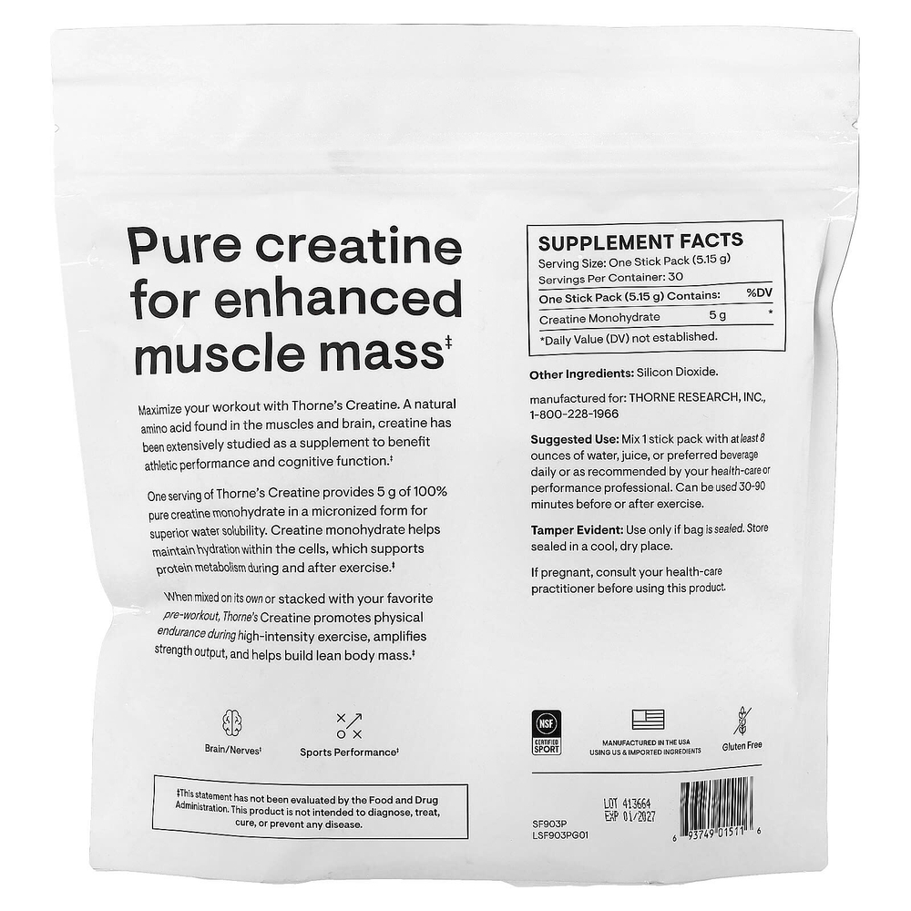 Thorne, Креатин, 30 пакетиков в стиках по 5,15 г (0,18 унции)