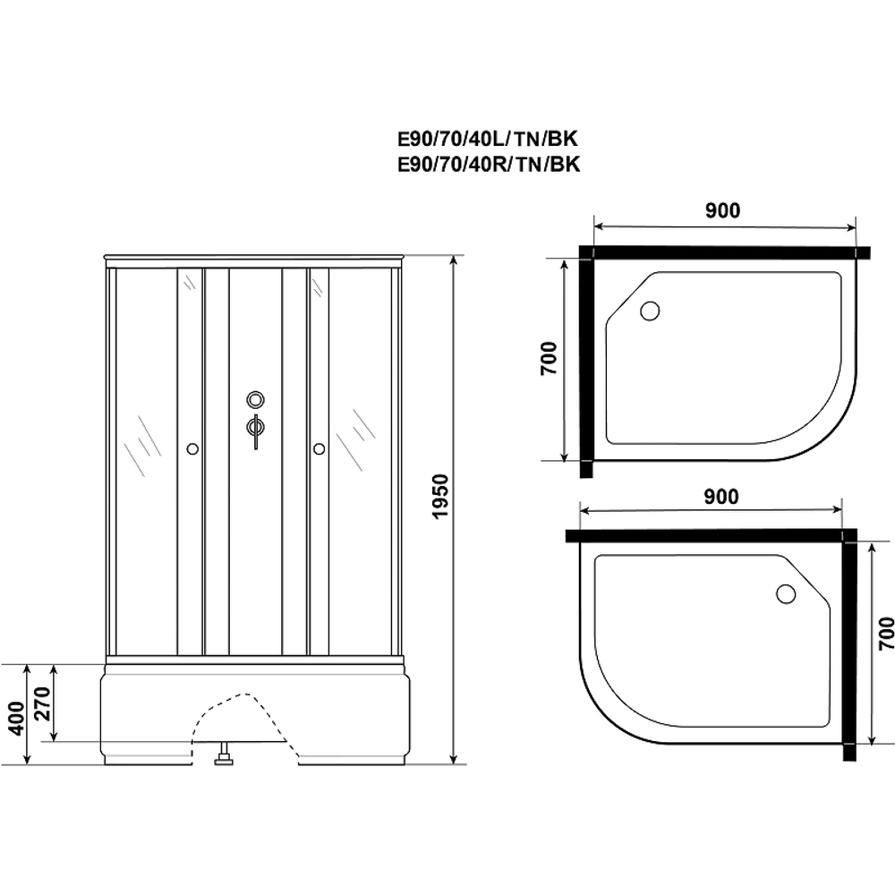 Душевая кабина Niagara Eco 90x70 L E90/70/40L/TN/BK без гидромассажа