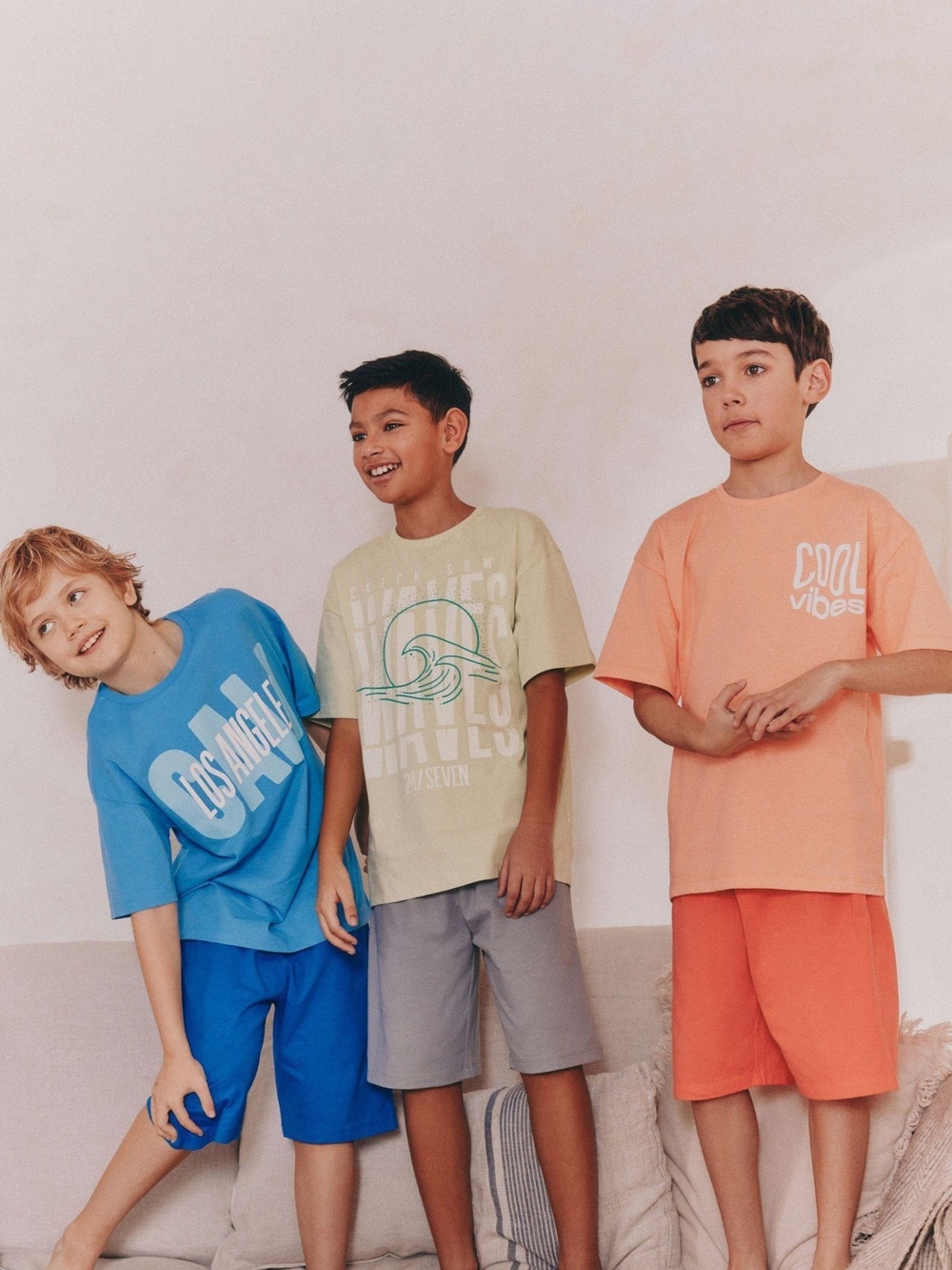 Пижама для мальчика Next AM2-798, 3 шт., Синий, Оранжевый, Песочный