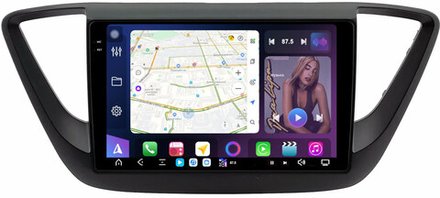 Магнитола для Hyundai Solaris 2 2017-2022, Solaris HS 2024+ (рамка черная матовая) - FarCar GX766M монитор 9.5" 2K QLED на Android 14, TS20, 6+128Гб, CarPlay, 4G SIM-слот