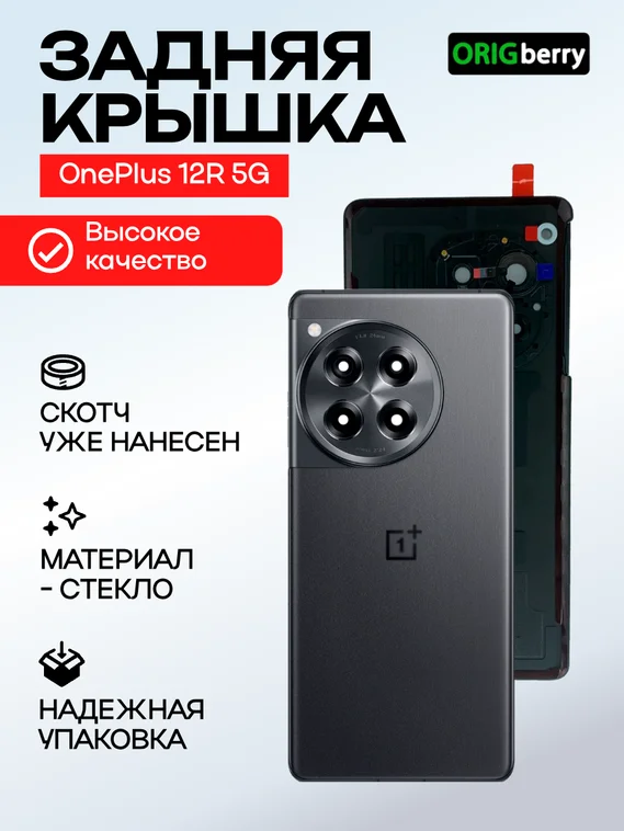 Задняя крышка для OnePlus 12R 5G черная (Iron Gray) со стеклом камеры