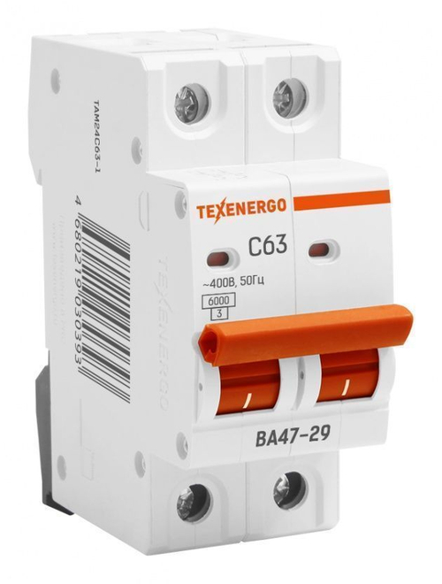 Автоматический выключатель ВА47-29 2п 63А 6кА Texenergo хар-ка С