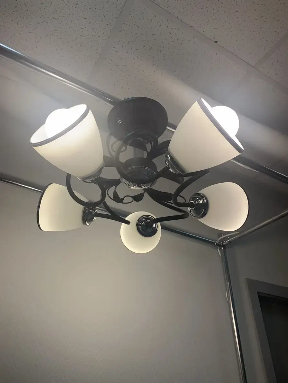 Люстра потолочная GERA E27*5*60W черный/хром/белый