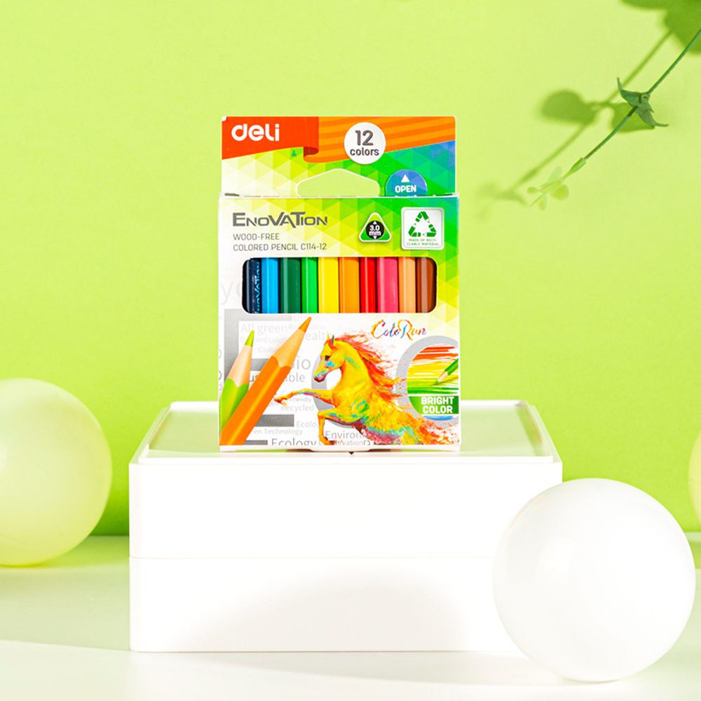 Карандаши цветные Deli "Enovation", короткие, 12 цвета, PS, картон