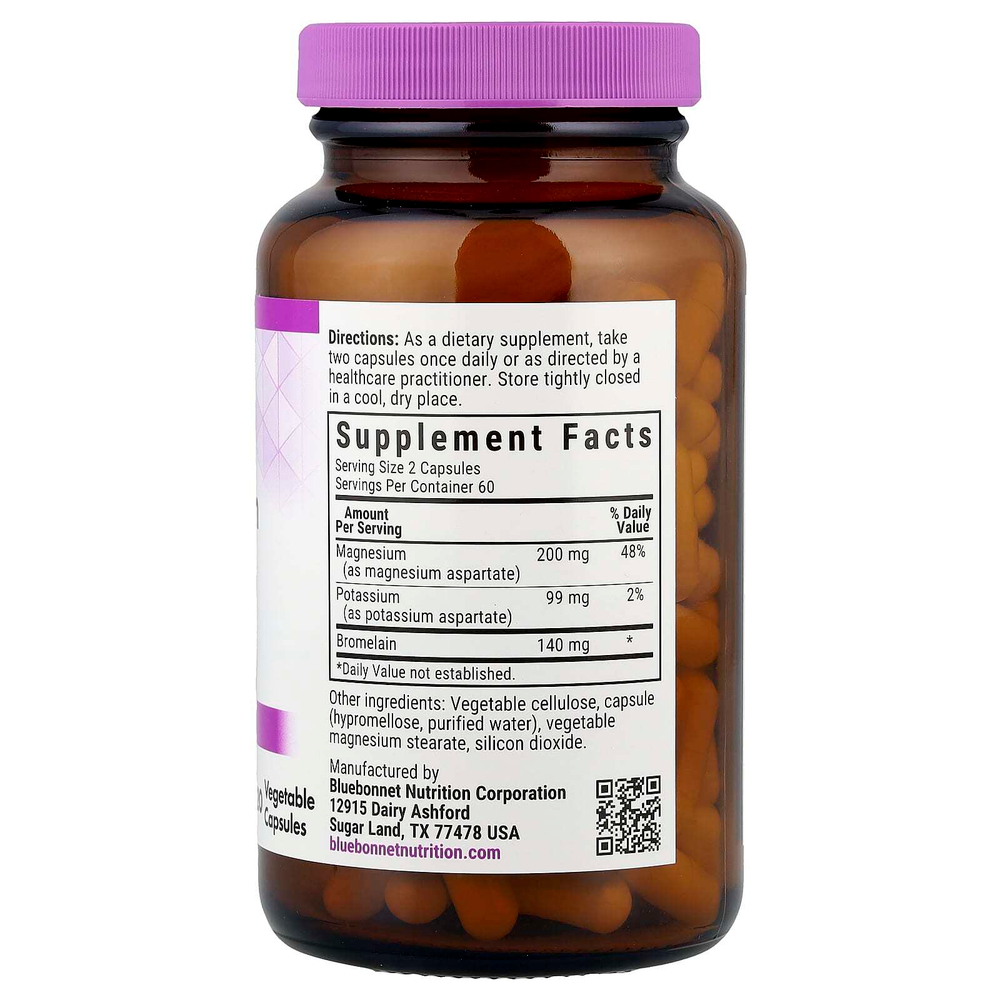 Bluebonnet Nutrition, Магний, калий и бромелаин, 120 растительных капсул