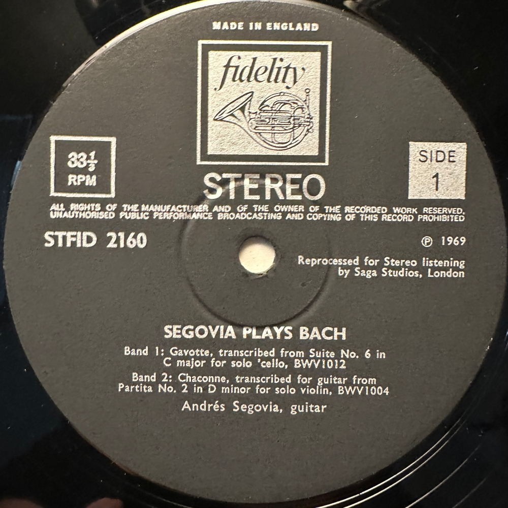 Segovia, Bach - Andres Segovia Plays Bach (Англия 1969г.)