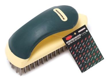 Щетка по металлу ручная в пластиковом корпусе с прорезиненной рукояткой (проволока из нержавеющей стали, 5x18рядов) RockForce##Rock FORCE RF-340125228