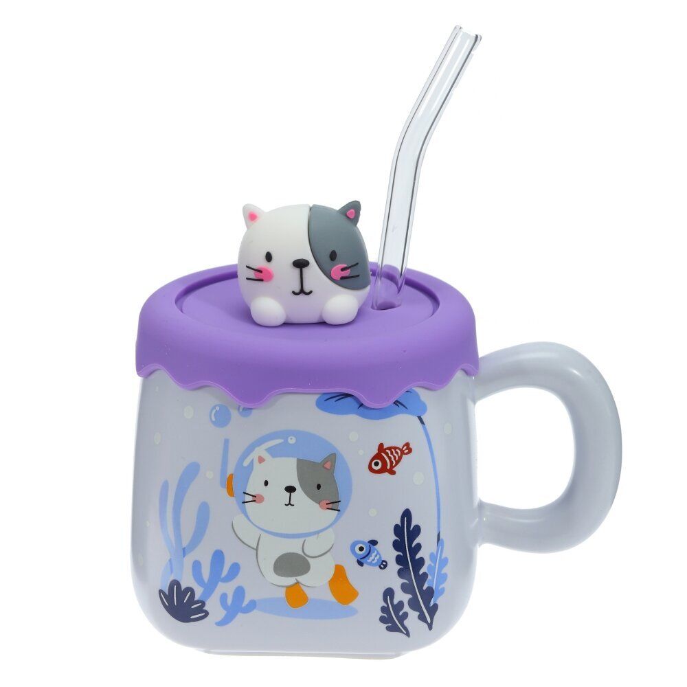 GAEM Кружка с крышкой и трубочкой, 400 мл, L13 W9,5 H12 см, 4в.