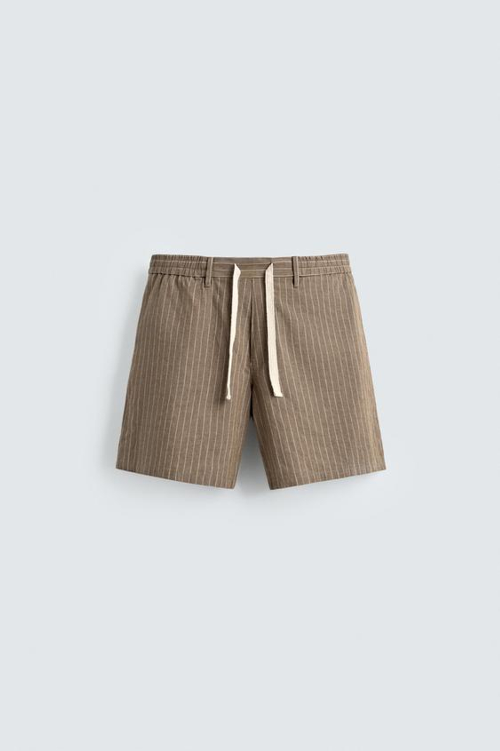 ZARA ШОРТЫ RELAXED FIT ИЗ ХЛОПКА И ЛЬНА, КОРИЧНЕВЫЙ/ЭКРЮ