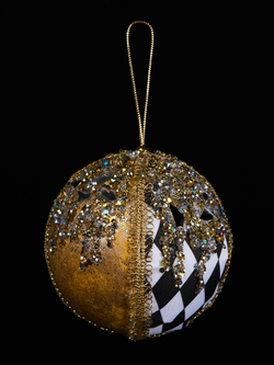 Шар с узором ромб 10х11см ChristmasDeLuxe черный с золотом и белым