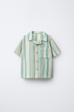 ZARA РУБАШКА В ПОЛОСКУ , ЭКРЮ/СИНИЙ