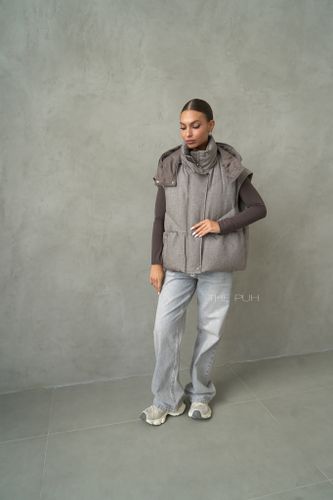 Шоколадный пуховик-трансформер на молнии