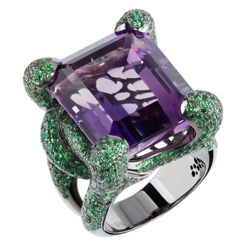 Кольцо с Аметистом и Цаворитами, R0050-0/1