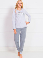 Женский комплект с полосатыми брюками (Размер: XL) (Цвет: серый)