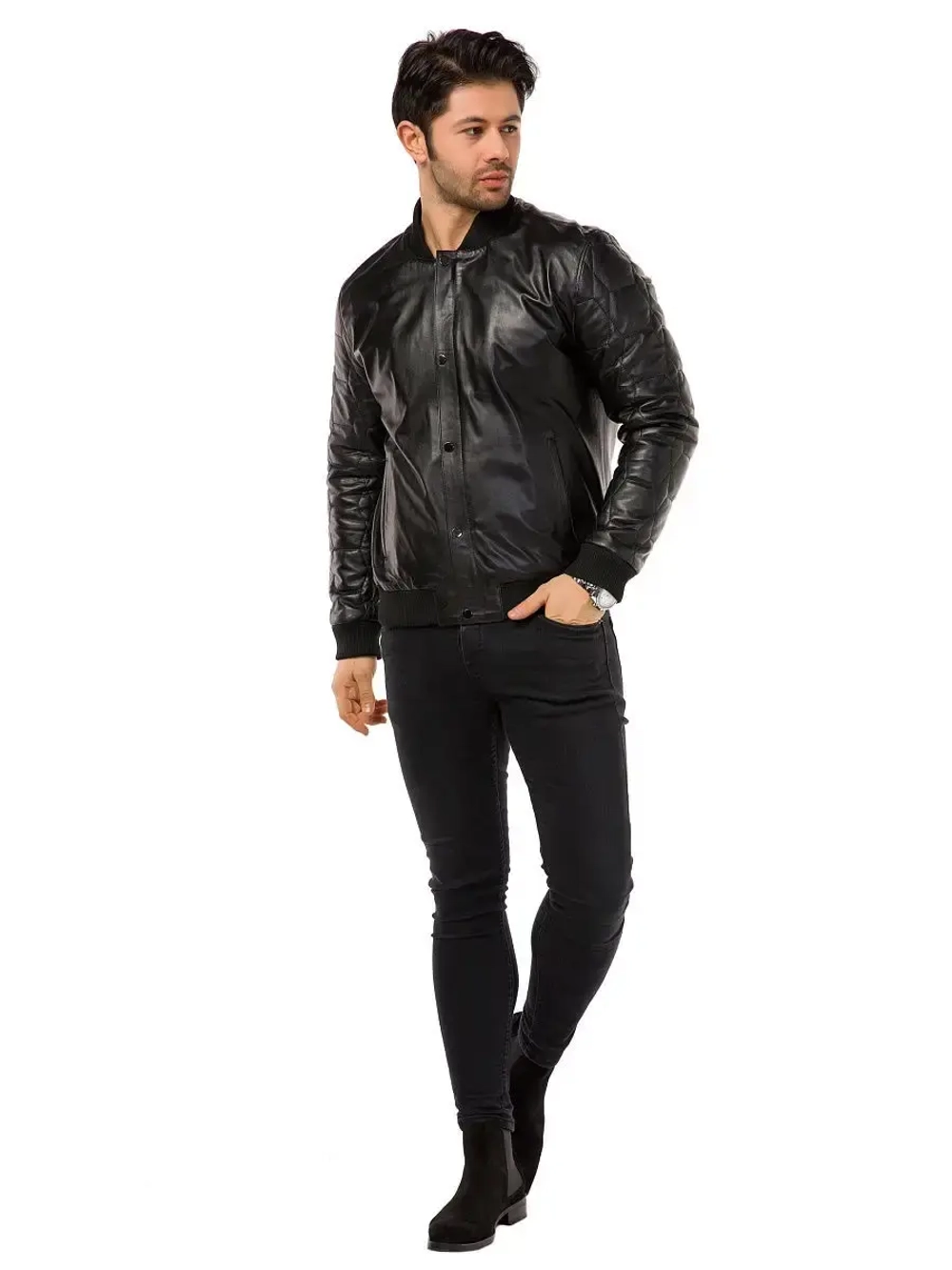 Мужская  куртка  из натуральной кожи - бомбер кожаный