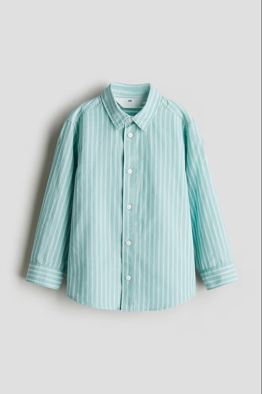 H&M Хлопковая рубашка с длинным рукавом, светло-бирюзовый