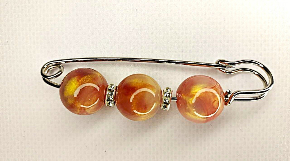 Булавка брошь "Сердоликовые камешки" для кардигана,пальто, шарфа, платка, костюмов, одежды. Цвет сердоликовый