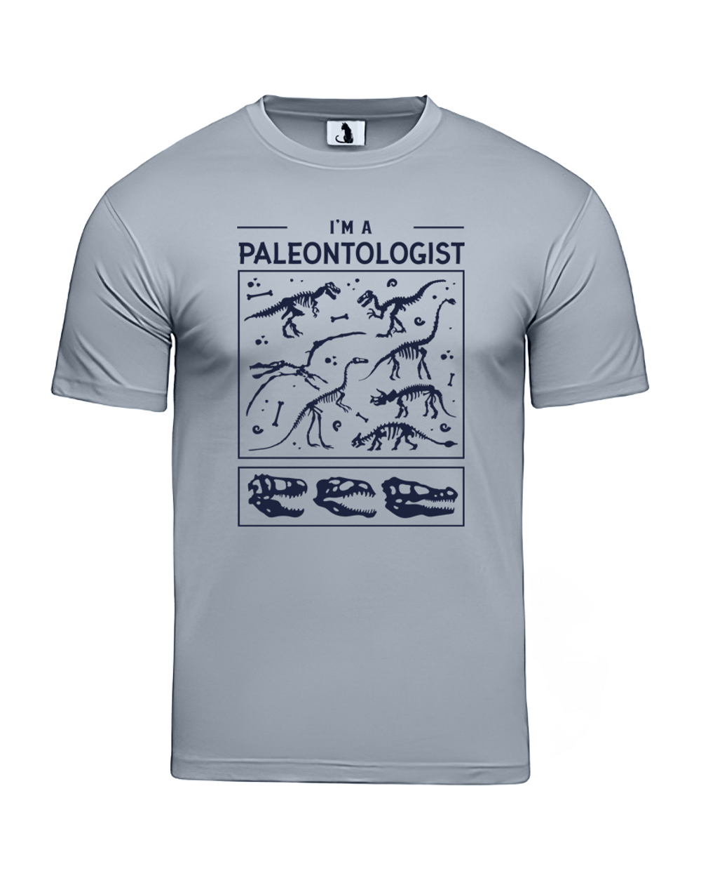 Футболка Я палеонтолог классическая прямая серая с синим рисунком